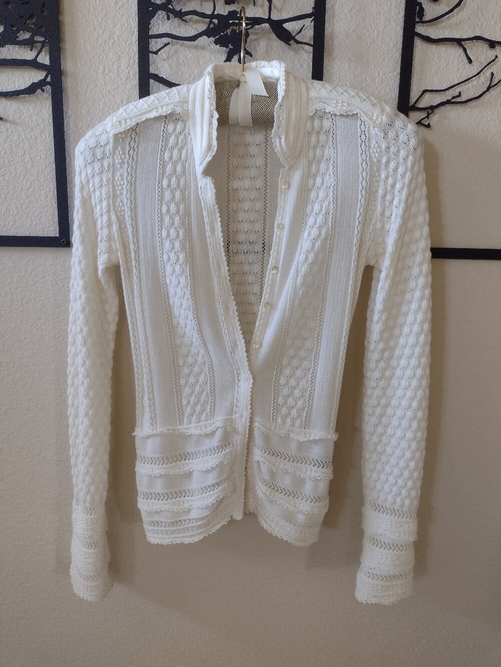 Vintage Ralph Lauren Women's Off White  Knit Cardigan Sweater